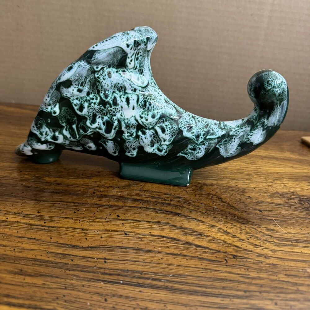 Italian M.N.Co Art Pottery Cornucopia Vase Planter MCM‎ Glaze Italy Vtg Green
